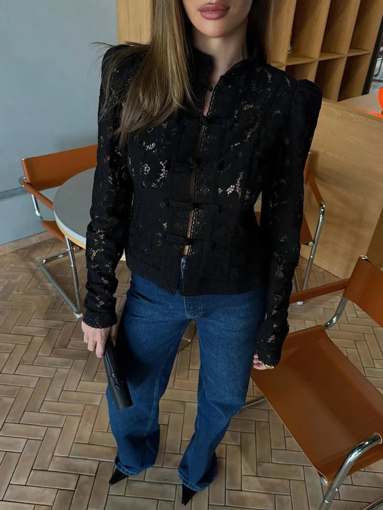 Tossy Women's Vintage Lace Blouse – Elegant Hollow Out Design 5