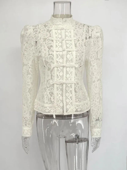 Tossy Women's Vintage Lace Blouse – Elegant Hollow Out Design 7