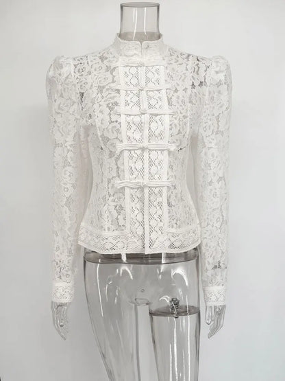 Tossy Women's Vintage Lace Blouse – Elegant Hollow Out Design 8
