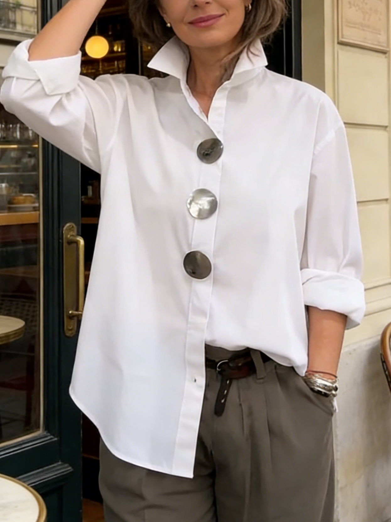 Trellis Women's Chic Blouse – Elegant Stand-Up Collar Design 3