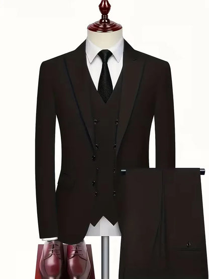 Trenlo Men's Three-Piece Suit Set – Slim Fit Double-Breasted Waistcoat Elegant Formalwear 1