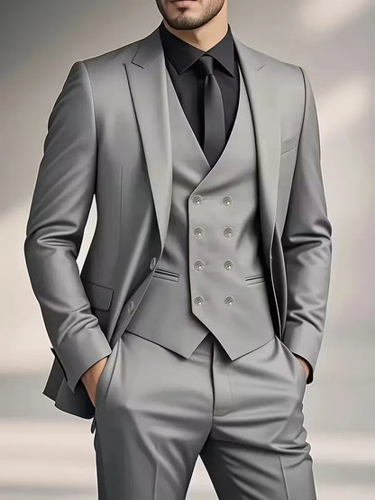 Trenlo Men's Three-Piece Suit Set – Slim Fit Double-Breasted Waistcoat Elegant Formalwear 10