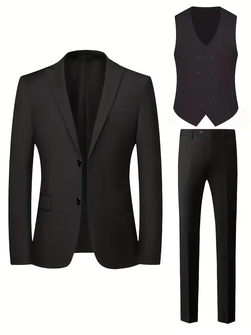 Trenlo Men's Three-Piece Suit Set – Slim Fit Double-Breasted Waistcoat Elegant Formalwear 2