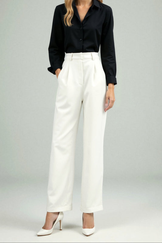 Trousers Women - Wide Leg Office Trousers with High Waist