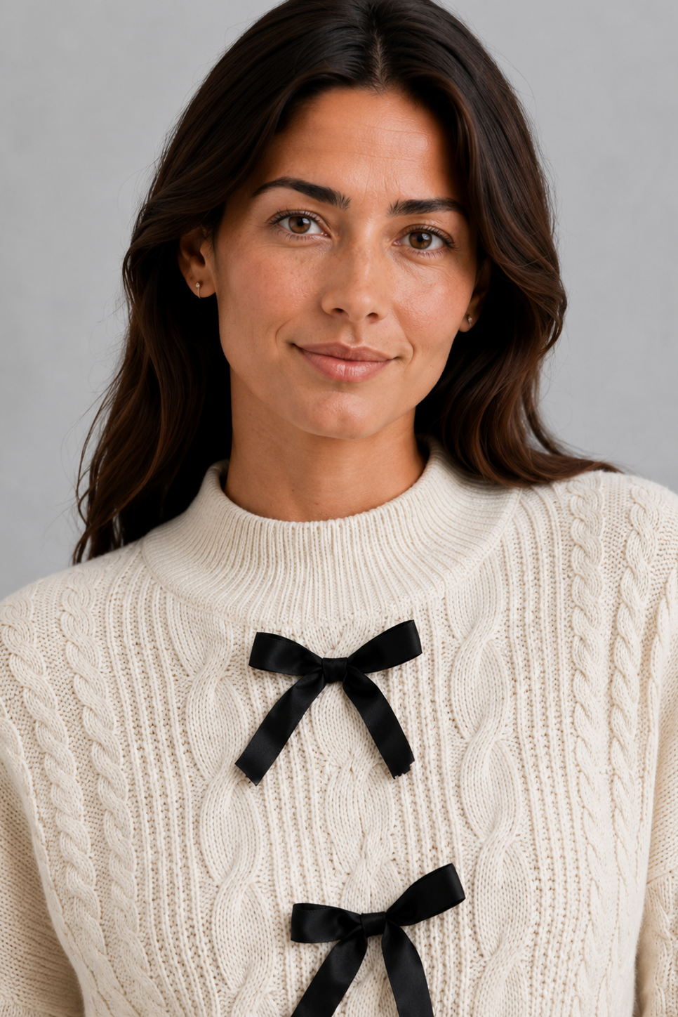 Cardigan Women - Cable Knit Bow Cardigan with Tie Front