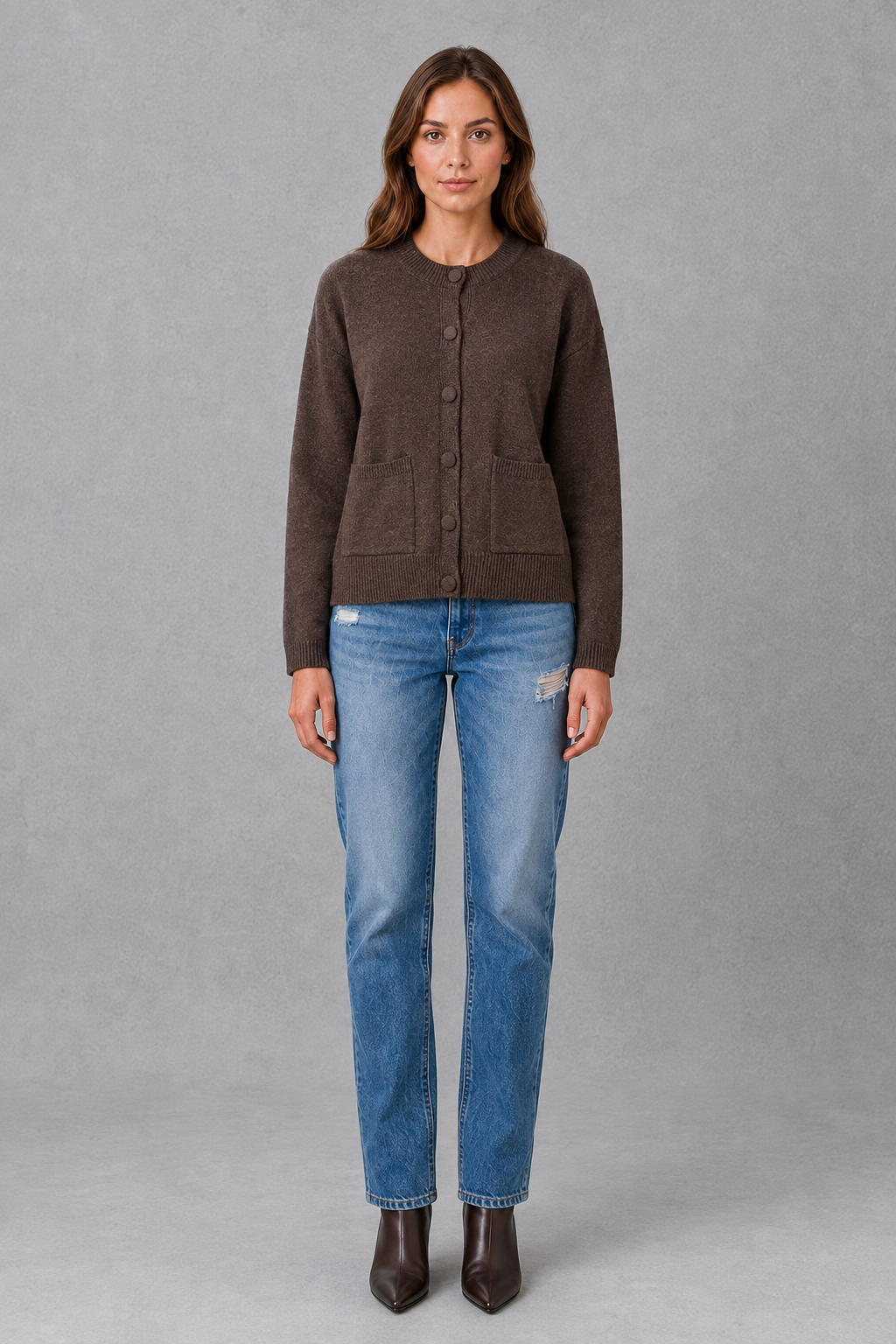 Cardigan Women - Chunky Knit Cardigan with Round Neck