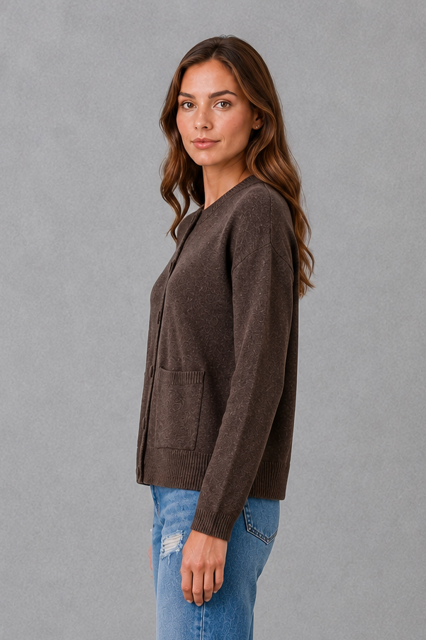Cardigan Women - Chunky Knit Cardigan with Round Neck