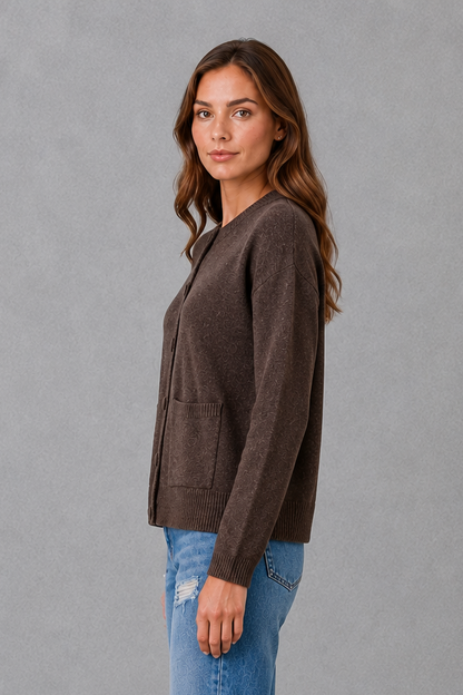 Cardigan Women - Chunky Knit Cardigan with Round Neck