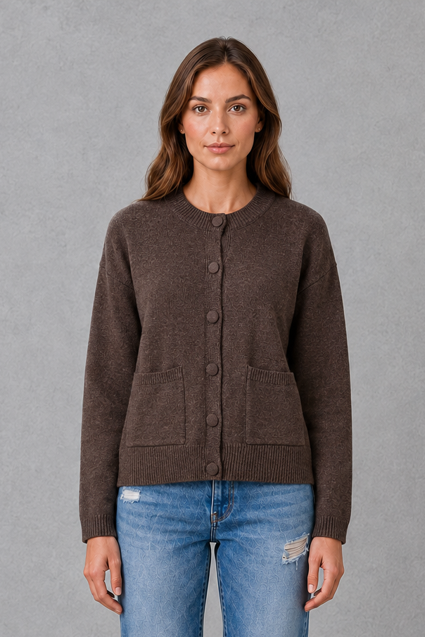 Cardigan Women - Chunky Knit Cardigan with Round Neck