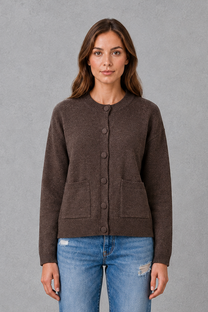 Cardigan Women - Chunky Knit Cardigan with Round Neck