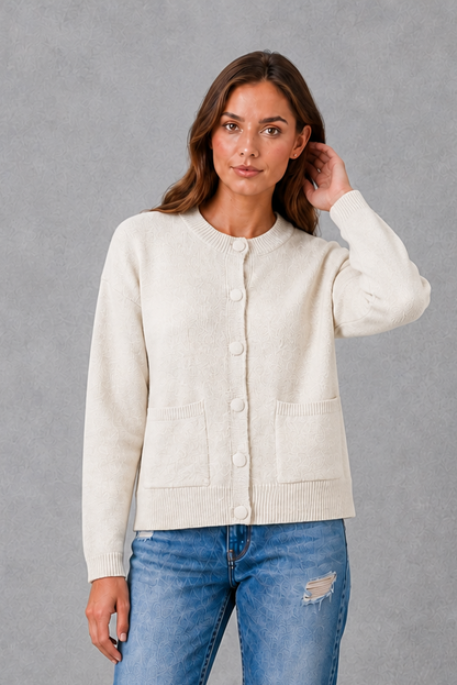 Cardigan Women - Chunky Knit Cardigan with Round Neck