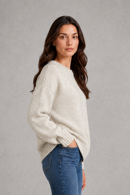 Sweater Women - Crew Neck Knit Jumper with Drop Shoulder