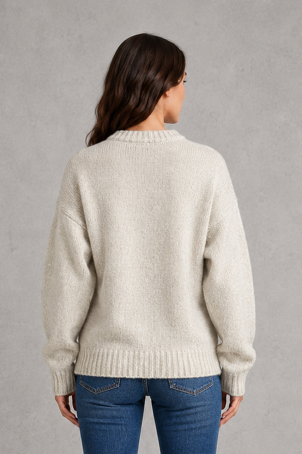Sweater Women - Crew Neck Knit Jumper with Drop Shoulder