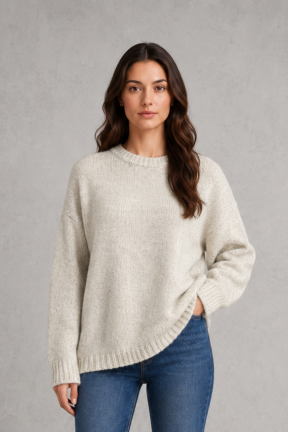 Sweater Women - Crew Neck Knit Jumper with Drop Shoulder
