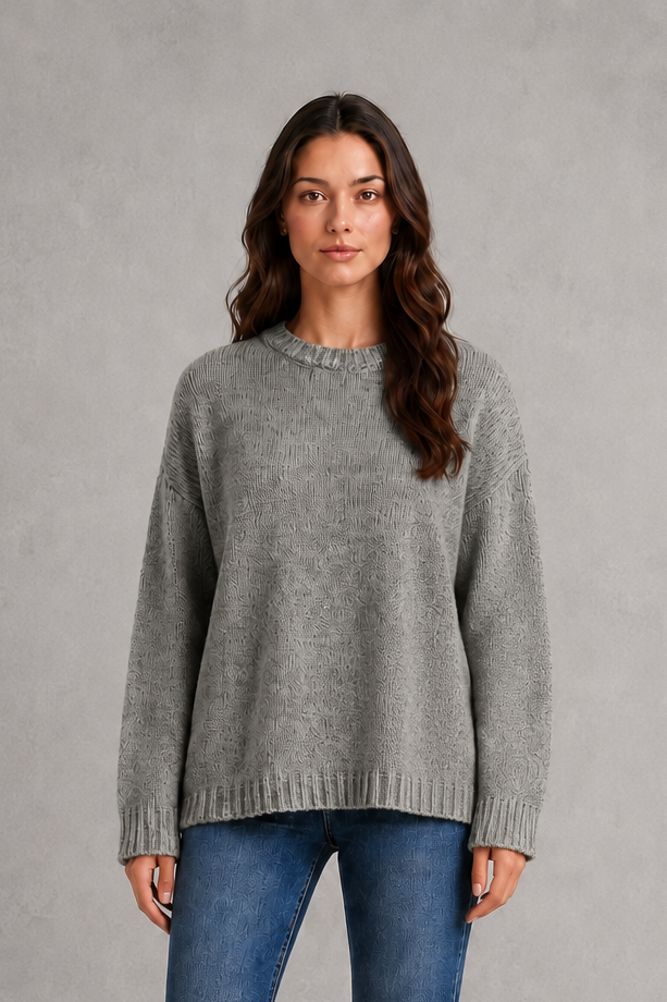 Sweater Women - Crew Neck Knit Jumper with Drop Shoulder