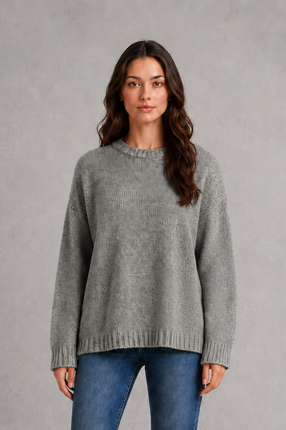 Sweater Women - Crew Neck Knit Jumper with Drop Shoulder