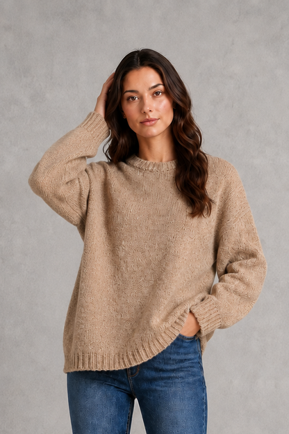 Sweater Women - Crew Neck Knit Jumper with Drop Shoulder