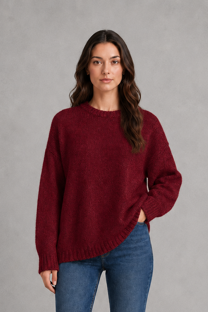 Sweater Women - Crew Neck Knit Jumper with Drop Shoulder