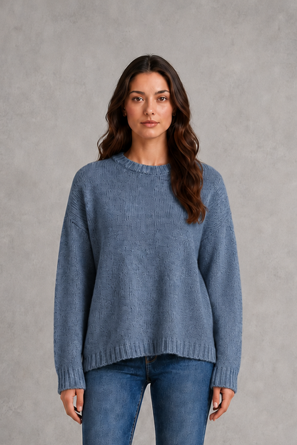 Sweater Women - Crew Neck Knit Jumper with Drop Shoulder
