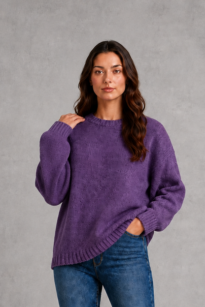 Sweater Women - Crew Neck Knit Jumper with Drop Shoulder