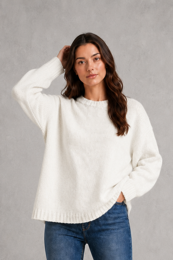Sweater Women - Crew Neck Knit Jumper with Drop Shoulder