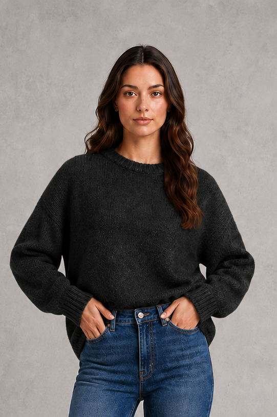 Sweater Women - Crew Neck Knit Jumper with Drop Shoulder