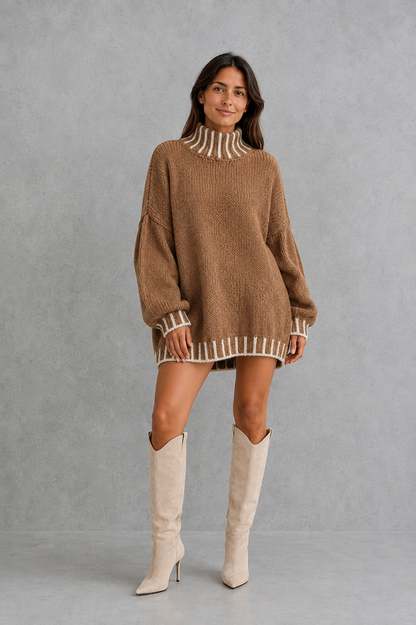 Sweater Women - Crew Neck Knit Jumper with Long Sleeves