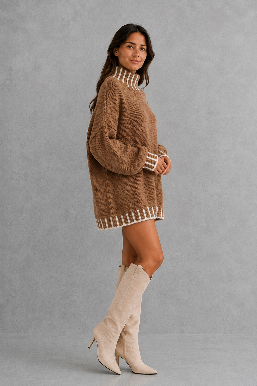 Sweater Women - Crew Neck Knit Jumper with Long Sleeves