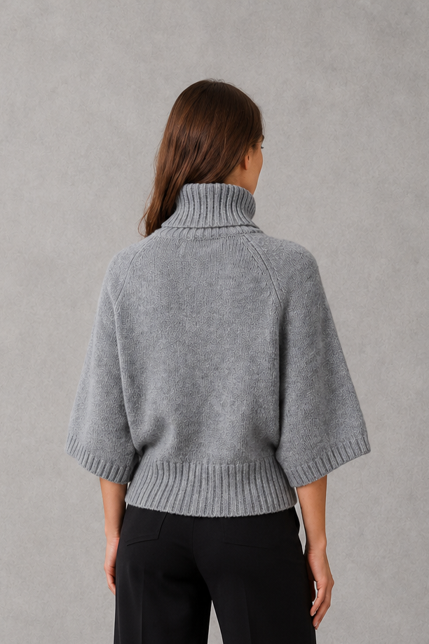 Sweater Women - High Neck Batwing Jumper with Textured Waist