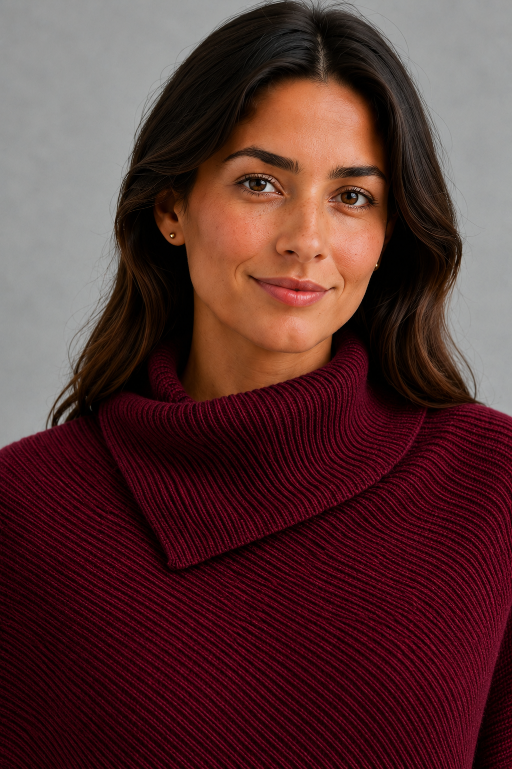 Sweater Women - High Neck Batwing Jumper with Asymmetric Hem