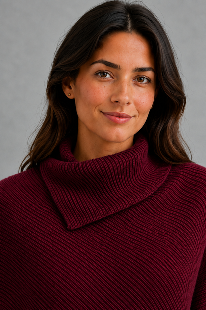 Sweater Women - High Neck Batwing Jumper with Asymmetric Hem