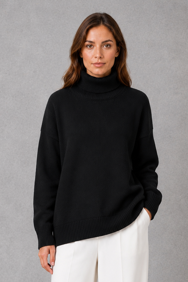 Sweater Women - High Neck Knit Jumper with Relaxed Fit