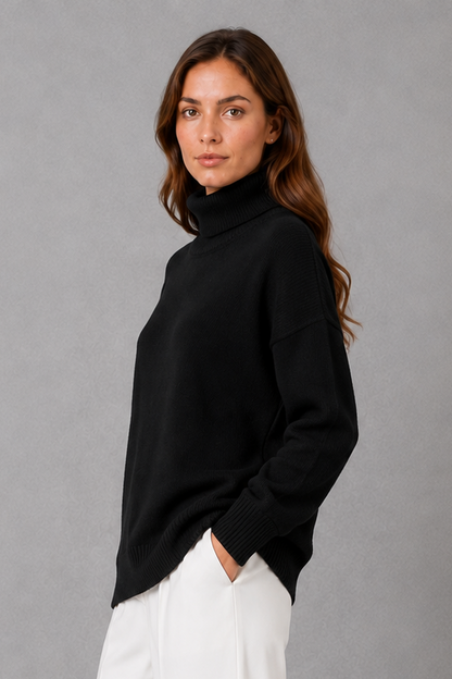 Sweater Women - High Neck Knit Jumper with Relaxed Fit