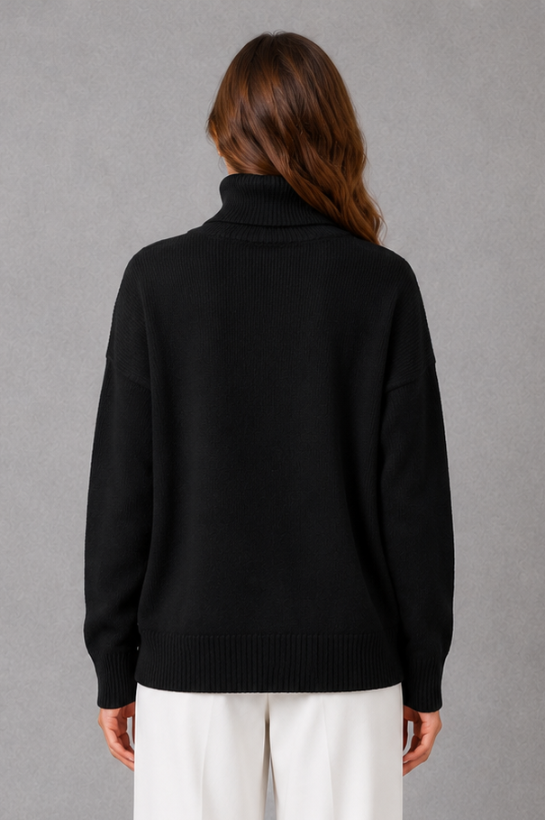 Sweater Women - High Neck Knit Jumper with Relaxed Fit
