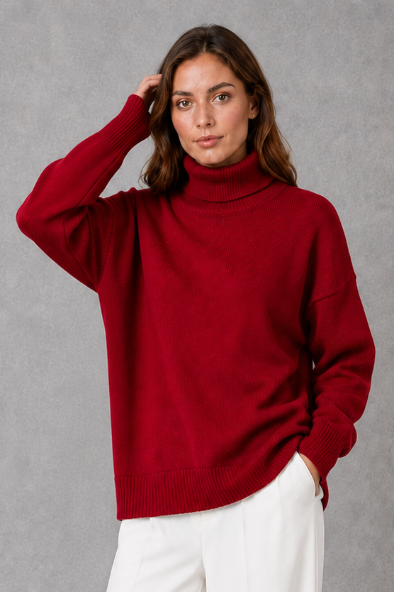 Sweater Women - High Neck Knit Jumper with Relaxed Fit