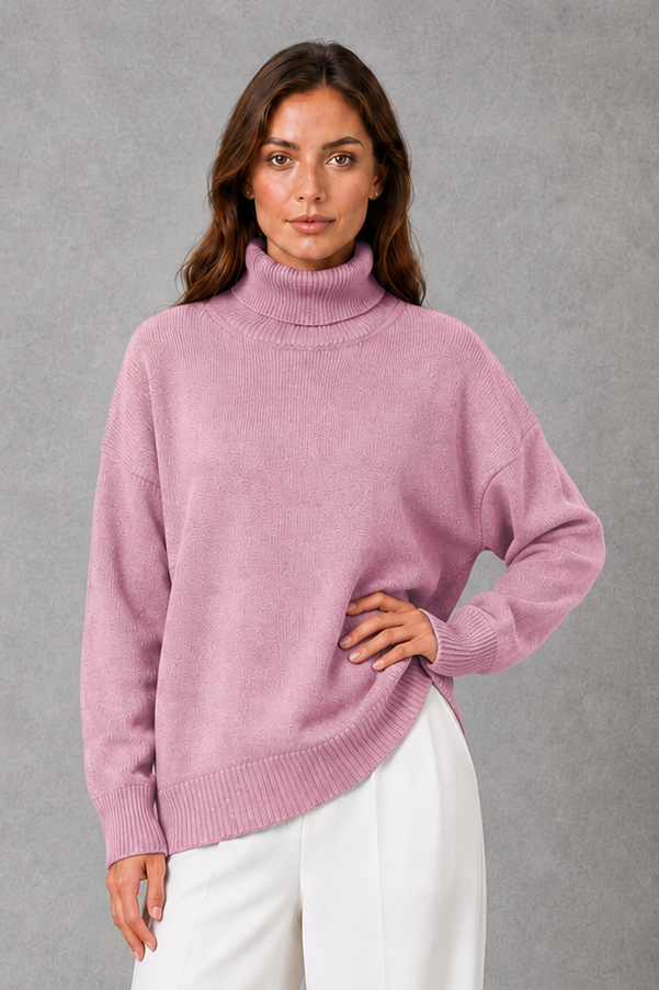 Sweater Women - High Neck Knit Jumper with Relaxed Fit