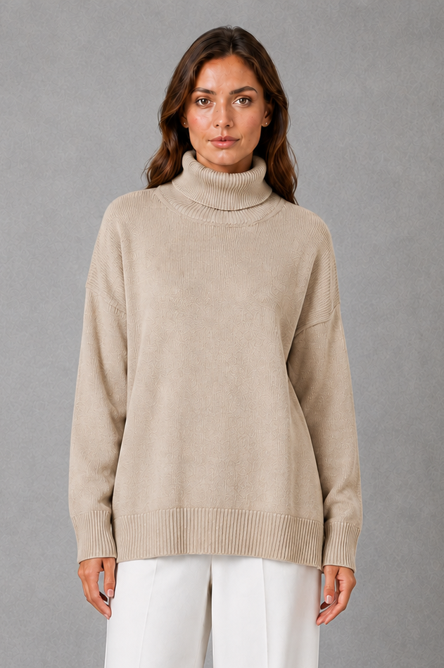 Sweater Women - High Neck Knit Jumper with Relaxed Fit