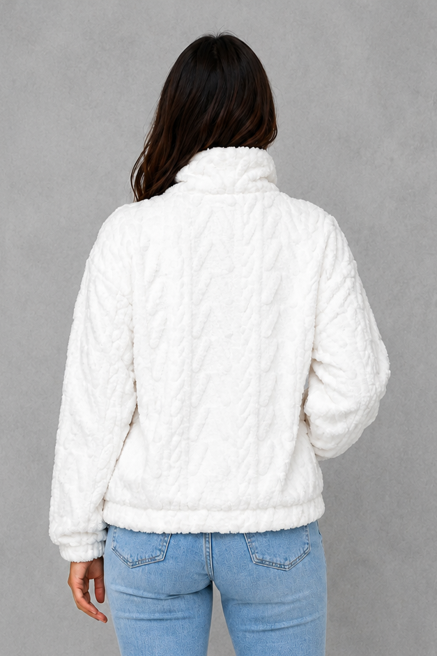 Sweater Women - Plush Half Zip Pullover with Side Pockets