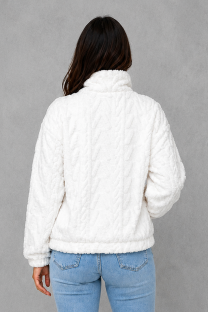 Sweater Women - Plush Half Zip Pullover with Side Pockets