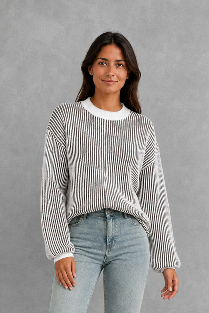 Sweater Women - Striped Knit Jumper with Drop Shoulder