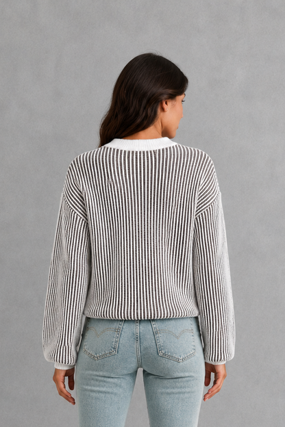 Sweater Women - Striped Knit Jumper with Drop Shoulder