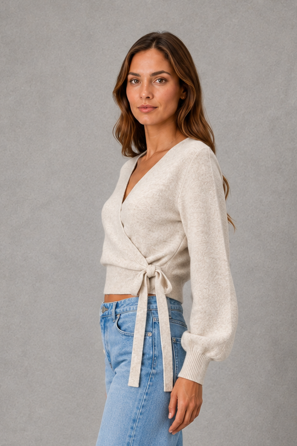 Sweater Women - V-Neck Wrap Knit Jumper with Tie Waist