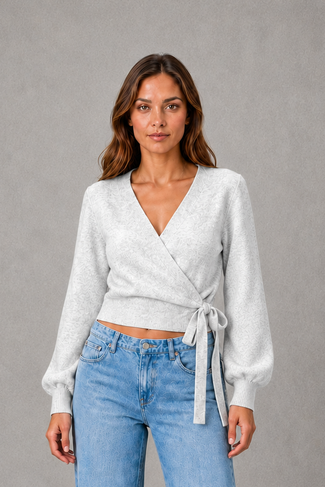 Sweater Women - V-Neck Wrap Knit Jumper with Tie Waist