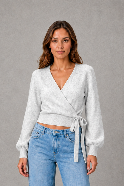 Sweater Women - V-Neck Wrap Knit Jumper with Tie Waist