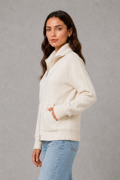 Cardigan Women - Zip Up Knit Cardigan with Funnel Neck