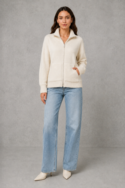Cardigan Women - Zip Up Knit Cardigan with Funnel Neck