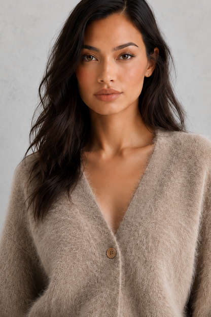Cardigan Women - Button Front Knit Cardigan with Ribbed Trim