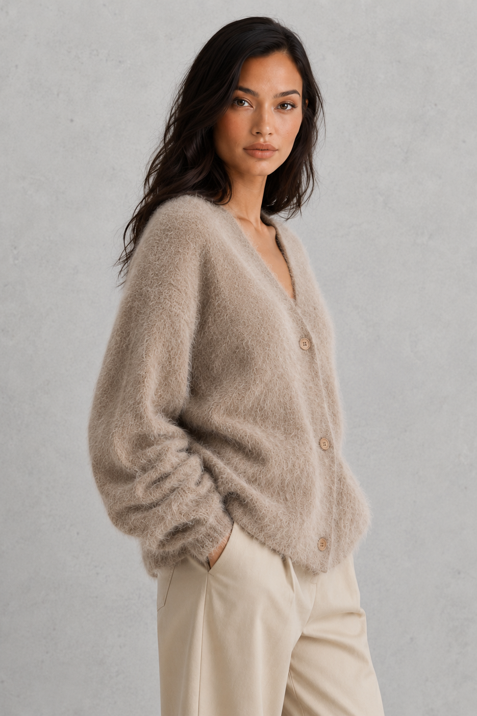 Cardigan Women - Button Front Knit Cardigan with Ribbed Trim