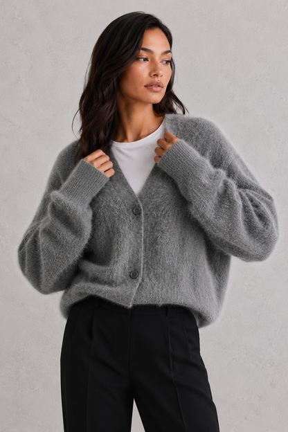 Cardigan Women - Button Front Knit Cardigan with Ribbed Trim