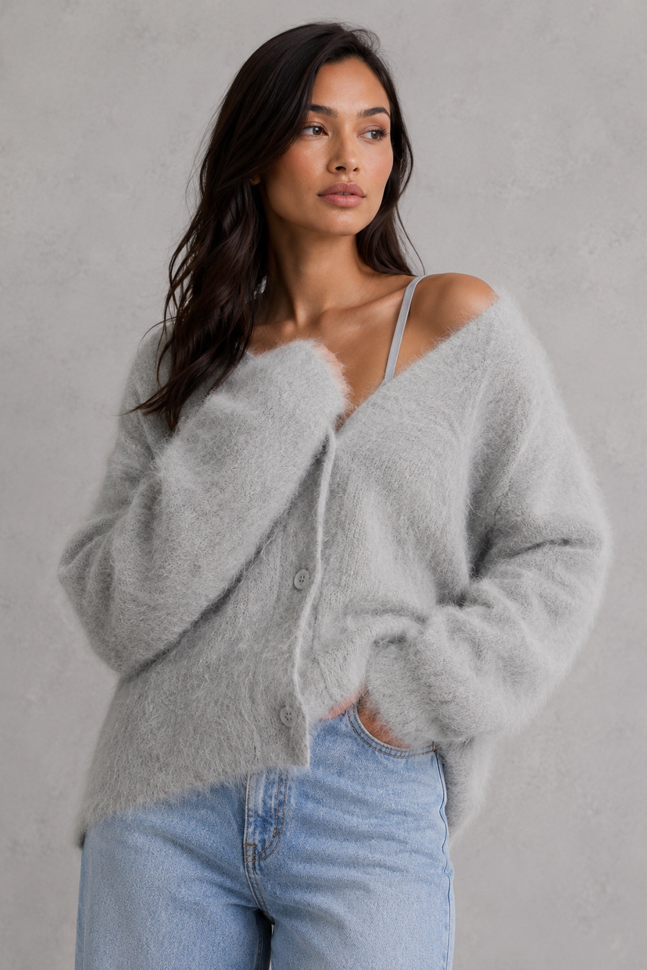 Cardigan Women - Button Front Knit Cardigan with Ribbed Trim